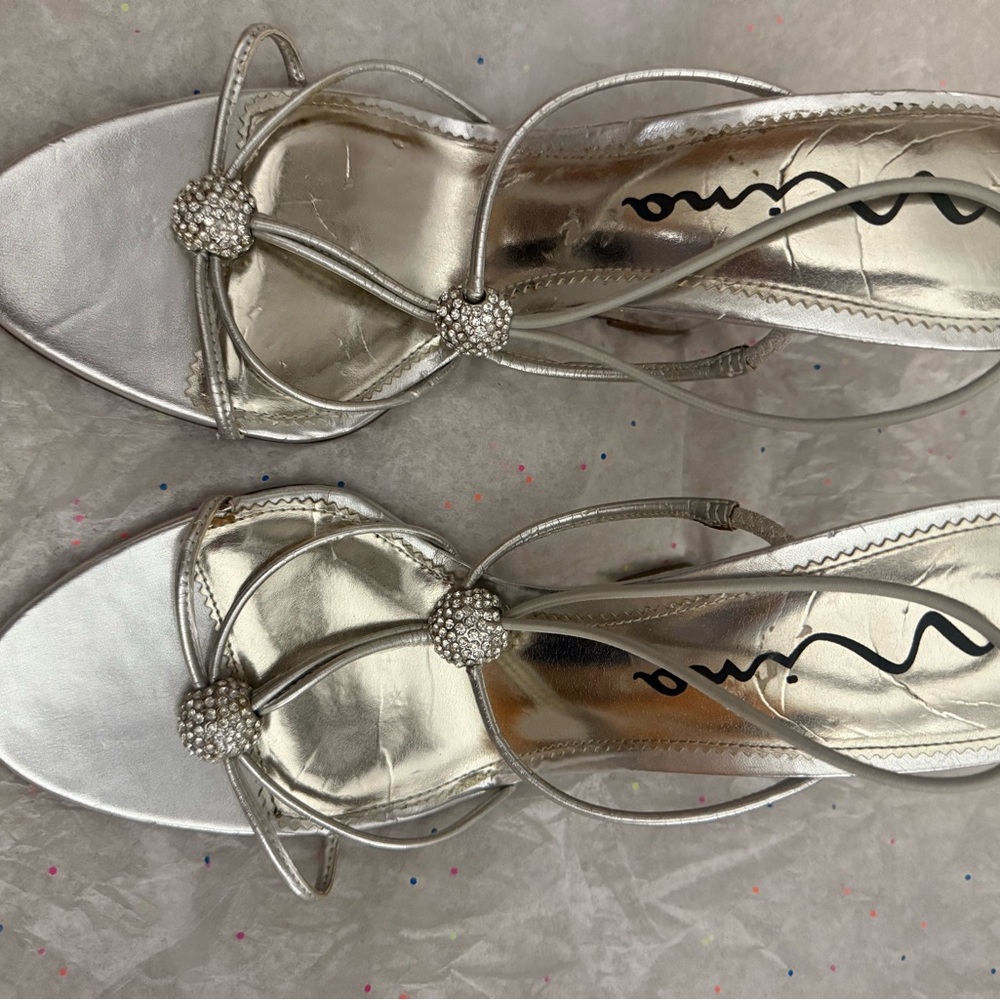 Silver Strappy Heels with Intricate Design